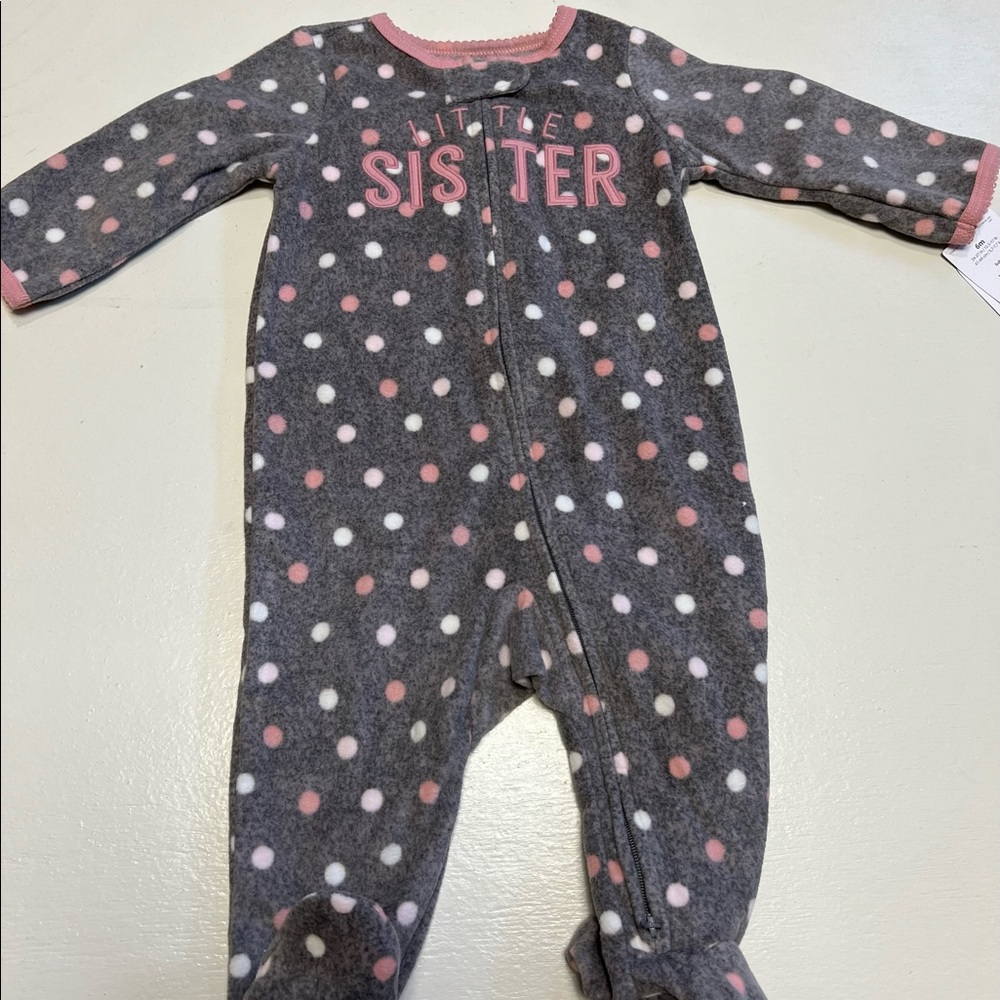 NWT Carter’s Baby Girl Gray & Pink Little Sister Fleece Pajamas - Size 6 Months